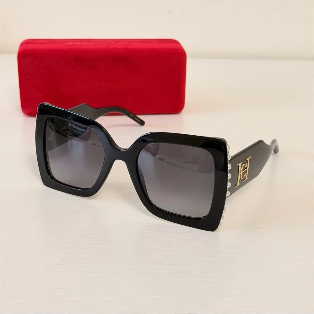 Carolina Herrera Chic Black Sunglasses with Pearl Accents, CH0001/S 8079O - Picture 5 of 16